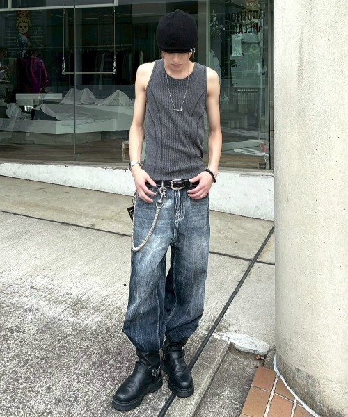 Never mind the XU / Chikashitsu+（ネバーマインド ザ エックスユー / チカシツプラス）の「【nmtc+】tight tank top (3color) / 【エヌエムティーシープラス】タイトタンクトップ（タンクトップ・メンズ・アイボリー/グレー/ブラック・ONE SIZE）」の20枚目の写真