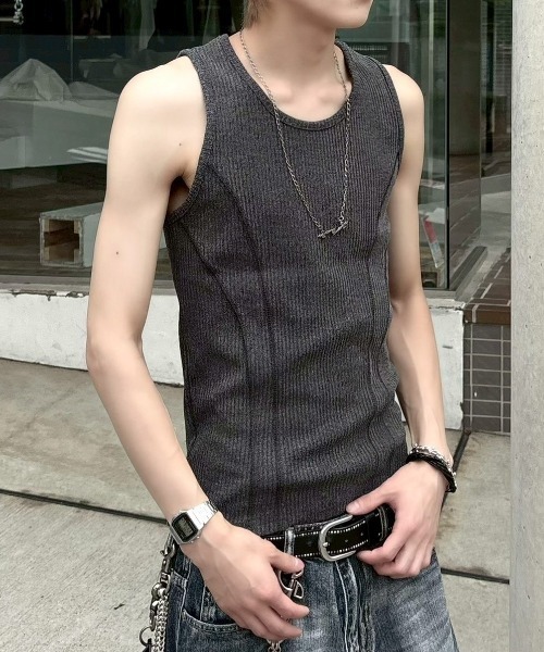 Never mind the XU / Chikashitsu+（ネバーマインド ザ エックスユー / チカシツプラス）の「【nmtc+】tight tank top (3color) / 【エヌエムティーシープラス】タイトタンクトップ（タンクトップ・メンズ・アイボリー/グレー/ブラック・ONE SIZE）」の18枚目の写真