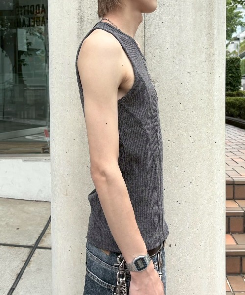 Never mind the XU / Chikashitsu+（ネバーマインド ザ エックスユー / チカシツプラス）の「【nmtc+】tight tank top (3color) / 【エヌエムティーシープラス】タイトタンクトップ（タンクトップ・メンズ・アイボリー/グレー/ブラック・ONE SIZE）」の22枚目の写真