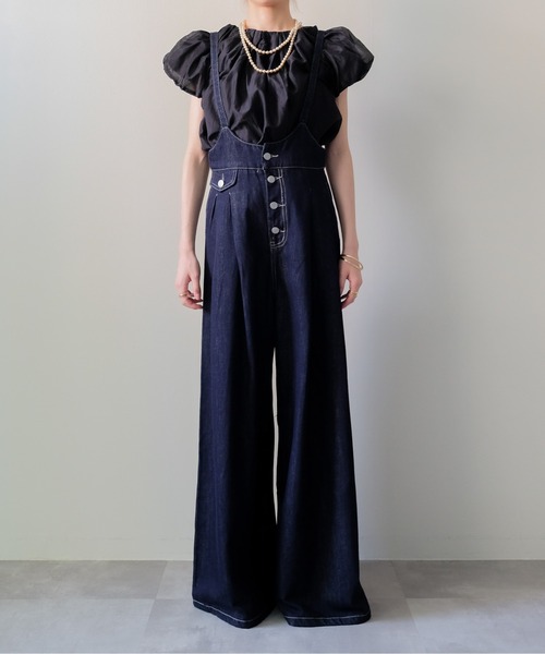 DOLLUPOOPS(ドールアップウップス)の「Flare Denim Salopette(フレアデニムサロペット)(サロペット/オーバーオール・レディース・ネイビー・MEDIUM)」の8枚目の写真
