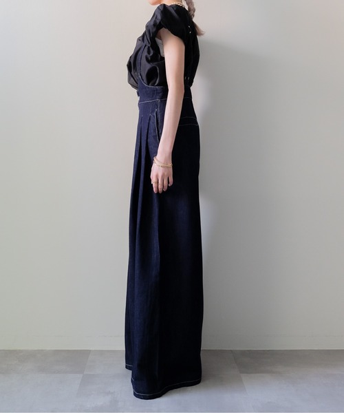 DOLLUPOOPS(ドールアップウップス)の「Flare Denim Salopette(フレアデニムサロペット)(サロペット/オーバーオール・レディース・ネイビー・MEDIUM)」の9枚目の写真