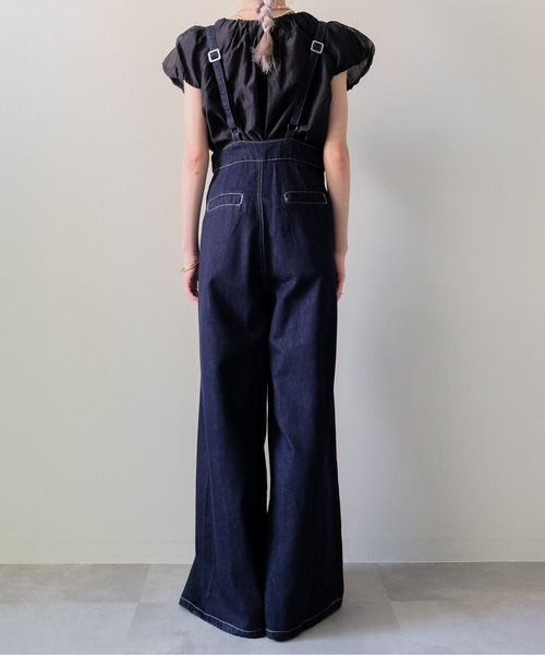 DOLLUPOOPS(ドールアップウップス)の「Flare Denim Salopette(フレアデニムサロペット)(サロペット/オーバーオール・レディース・ネイビー・MEDIUM)」の10枚目の写真