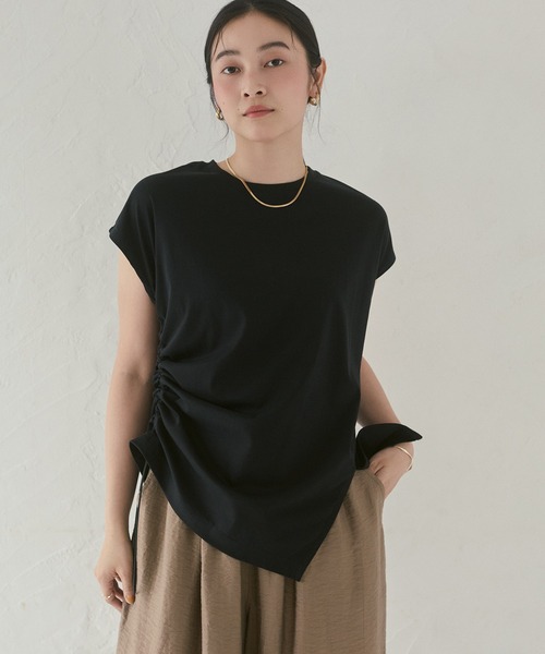 hunch(ハンチ)の「コンパクトスムース アシメデザイントップス(Tシャツ/カットソー・レディース・ブラック/グリーン/オフホワイト/ダークブラウン・FREE)」の20枚目の写真
