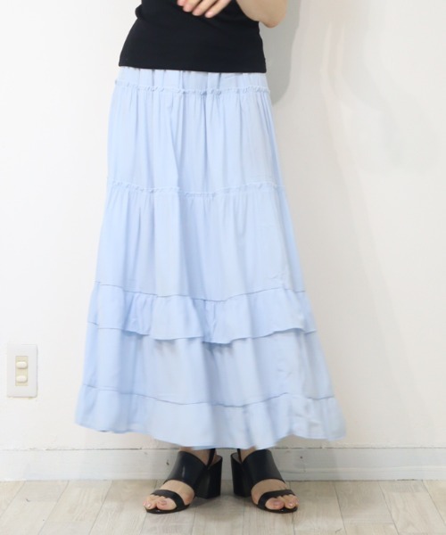 DISKEEN SURE(ディスキーンシュアー)の「大人フェミニン!ティアードフレアスカート ロングスカート(スカート・レディース・グレイッシュベージュ/ブルー/アイボリー/ブラック/ブラウン・FREE)」の11枚目の写真