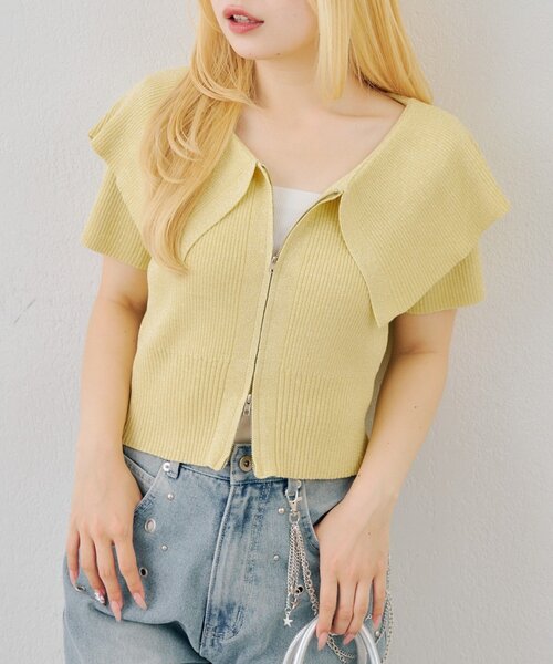 continuer de NICE CLAUP(コンティニューデナイスクラップ)の「BIG衿ラメZIPCD(Tシャツ/カットソー・レディース・アイボリー/イエロー/ブラック/その他12・FREE)」の3枚目の写真