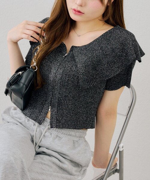 continuer de NICE CLAUP(コンティニューデナイスクラップ)の「BIG衿ラメZIPCD(Tシャツ/カットソー・レディース・アイボリー/イエロー/ブラック/その他12・FREE)」の11枚目の写真