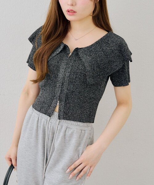 continuer de NICE CLAUP(コンティニューデナイスクラップ)の「BIG衿ラメZIPCD(Tシャツ/カットソー・レディース・アイボリー/イエロー/ブラック/その他12・FREE)」の12枚目の写真