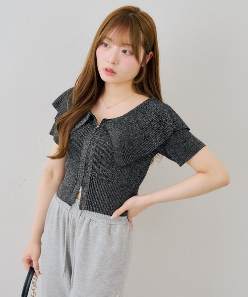 continuer de NICE CLAUP(コンティニューデナイスクラップ)の「BIG衿ラメZIPCD(Tシャツ/カットソー・レディース・アイボリー/イエロー/ブラック/その他12・FREE)」の18枚目の写真