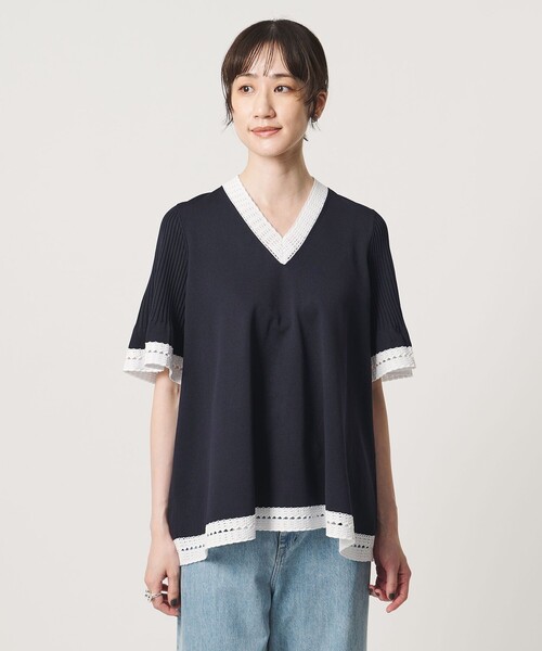 UNITED ARROWS(ユナイテッドアローズ)の「Vネック ニット ショートスリーブ チュニック(ニット/セーター・レディース・ネイビー/オフホワイト/ダークグレー・FREE)」の12枚目の写真