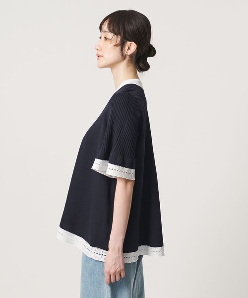 UNITED ARROWS(ユナイテッドアローズ)の「Vネック ニット ショートスリーブ チュニック(ニット/セーター・レディース・ネイビー/オフホワイト/ダークグレー・FREE)」の13枚目の写真