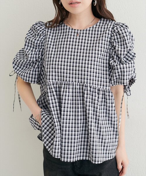 natural couture(ナチュラルクチュール)の「ドロストスリーブペプラムブラウス(シャツ/ブラウス・レディース・イエロー/オフホワイト/ピンク/チャコールグレー/その他1・FREE)」の7枚目の写真