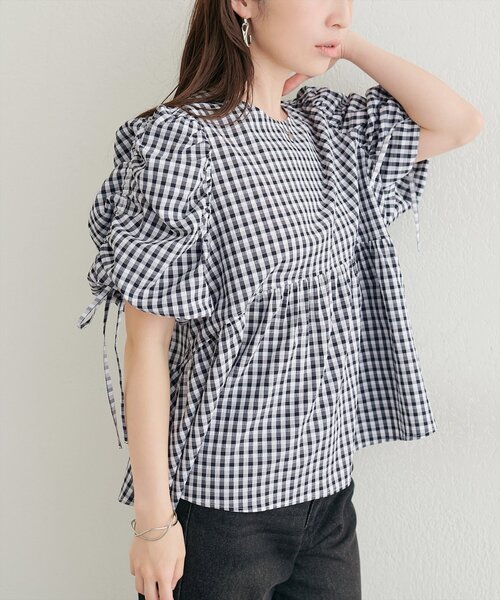 natural couture(ナチュラルクチュール)の「ドロストスリーブペプラムブラウス(シャツ/ブラウス・レディース・イエロー/オフホワイト/ピンク/チャコールグレー/その他1・FREE)」の6枚目の写真