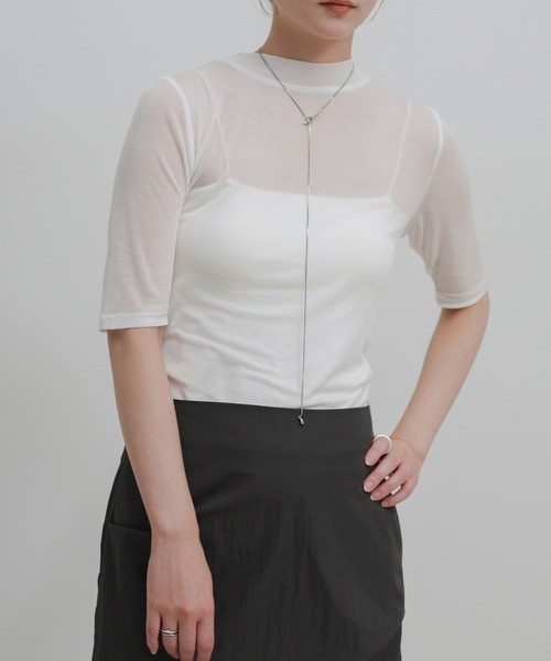 select MOCA(セレクトモカ)の「ボトルネックシアーTシャツ(Tシャツ/カットソー・レディース・ホワイト/ブラック・FREE)」の9枚目の写真