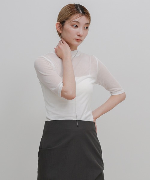 select MOCA(セレクトモカ)の「ボトルネックシアーTシャツ(Tシャツ/カットソー・レディース・ホワイト/ブラック・FREE)」の13枚目の写真