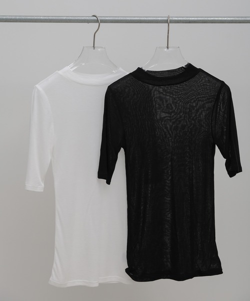 select MOCA(セレクトモカ)の「ボトルネックシアーTシャツ(Tシャツ/カットソー・レディース・ホワイト/ブラック・FREE)」の14枚目の写真