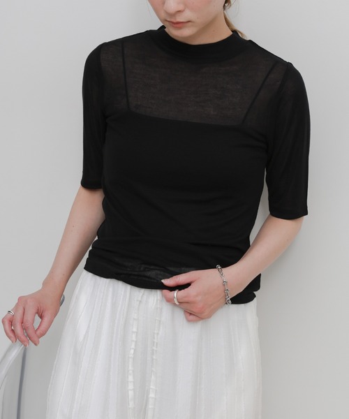select MOCA(セレクトモカ)の「ボトルネックシアーTシャツ(Tシャツ/カットソー・レディース・ホワイト/ブラック・FREE)」の16枚目の写真