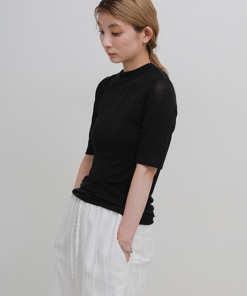 select MOCA(セレクトモカ)の「ボトルネックシアーTシャツ(Tシャツ/カットソー・レディース・ホワイト/ブラック・FREE)」の18枚目の写真