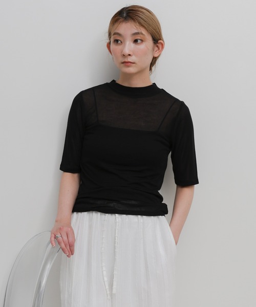 select MOCA(セレクトモカ)の「ボトルネックシアーTシャツ(Tシャツ/カットソー・レディース・ホワイト/ブラック・FREE)」の19枚目の写真