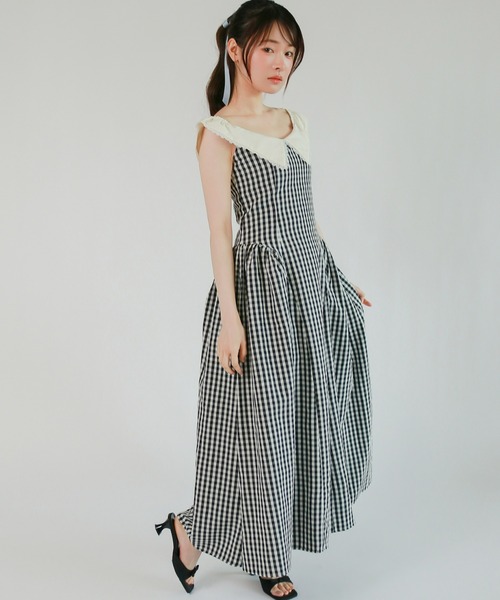 ZOZOTOWN限定 ＞レースカラーチェックワンピース（ワンピース）｜mic