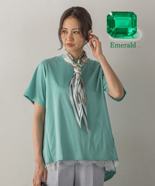 LAUTREAMONT(ロートレアモン)の「【WEB限定】≪気分で選べる!≫ジュエリーカラーカットソー(Tシャツ/カットソー・レディース・ネイビー/ピンク/イエロー/レッド/ブラック/パープル/ブルー/ホワイト/ベージュ/ブラウン/キャメル/グリーン・9号/11号)」の5枚目の写真