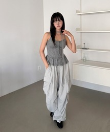 【UNISEX】裾ドロスト ナイロン バンディング カーゴ ワイド パンツ