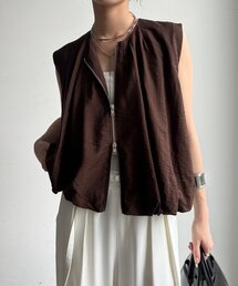 【WEB限定】タックギャザーバルーンノースリブラウス