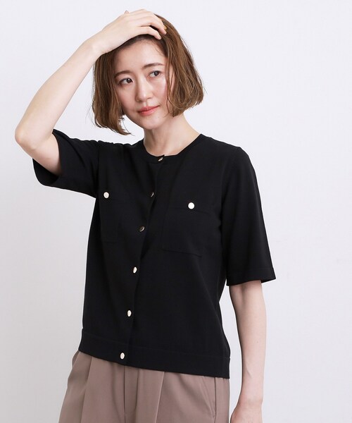 grove(グローブ)の「【ひんやり・UV・洗濯機◎】上品コットン混カーディガン(カーディガン/ボレロ・レディース・ブラック/オフホワイト/ブラウン系その他/パープル系4・02/03)」の2枚目の写真
