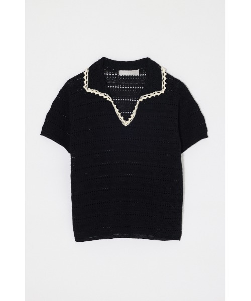 MOUSSY(マウジー)の「CROCHET LIKE POLO トップス(ポロシャツ・レディース・ブラック/ブルー系その他3・FREE)」の4枚目の写真