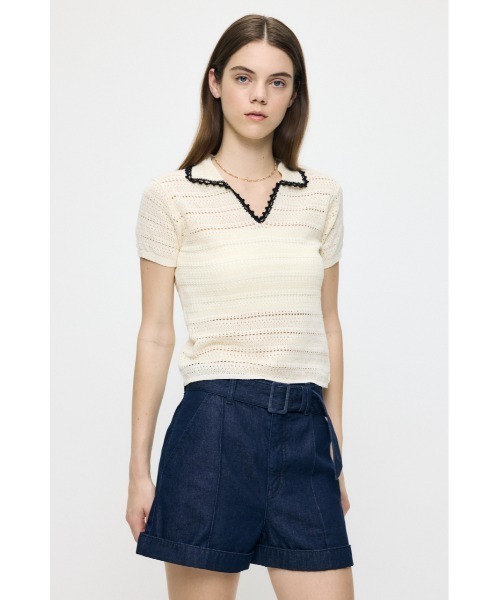 MOUSSY(マウジー)の「CROCHET LIKE POLO トップス(ポロシャツ・レディース・ブラック/ブルー系その他3・FREE)」の7枚目の写真