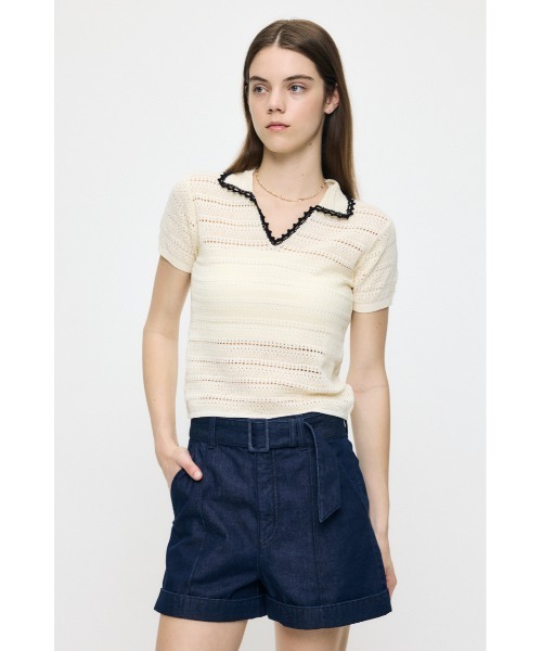 MOUSSY(マウジー)の「CROCHET LIKE POLO トップス(ポロシャツ・レディース・ブラック/ブルー系その他3・FREE)」の10枚目の写真