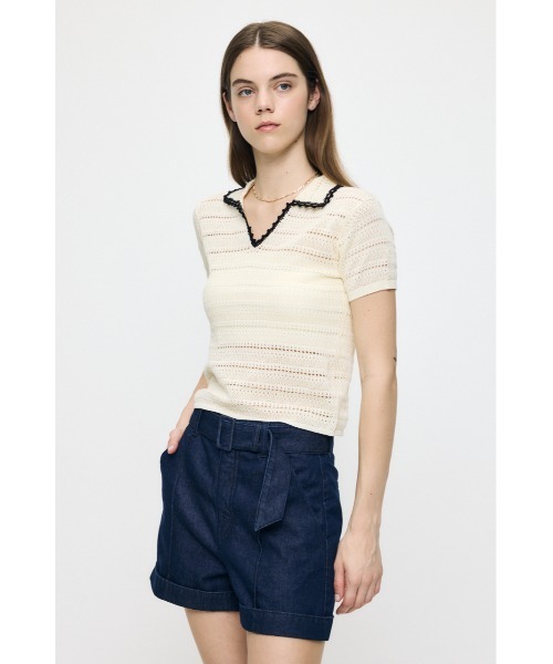 MOUSSY(マウジー)の「CROCHET LIKE POLO トップス(ポロシャツ・レディース・ブラック/ブルー系その他3・FREE)」の11枚目の写真