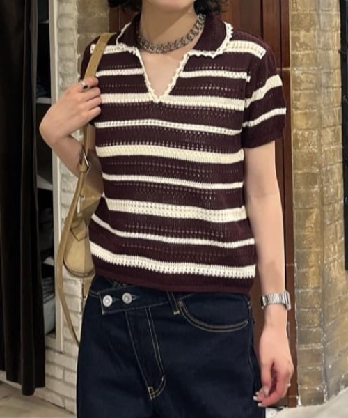 MOUSSY(マウジー)の「CROCHET LIKE POLO トップス(ポロシャツ・レディース・ブラック/ブルー系その他3・FREE)」の18枚目の写真