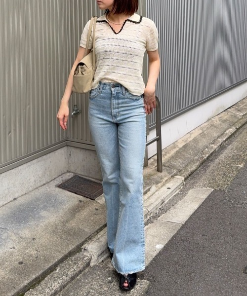 MOUSSY(マウジー)の「CROCHET LIKE POLO トップス(ポロシャツ・レディース・ブラック/ブルー系その他3・FREE)」の3枚目の写真