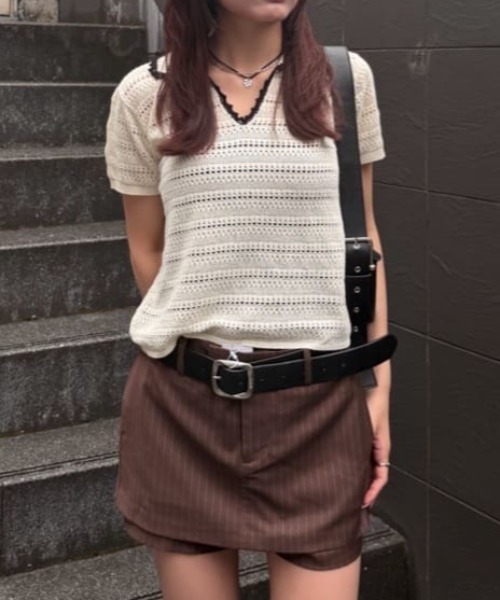 MOUSSY(マウジー)の「CROCHET LIKE POLO トップス(ポロシャツ・レディース・ブラック/ブルー系その他3・FREE)」の20枚目の写真