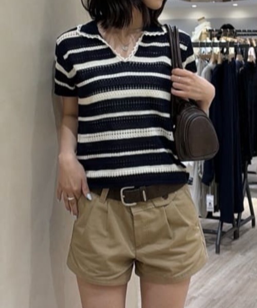 MOUSSY(マウジー)の「CROCHET LIKE POLO トップス(ポロシャツ・レディース・ブラック/ブルー系その他3・FREE)」の14枚目の写真