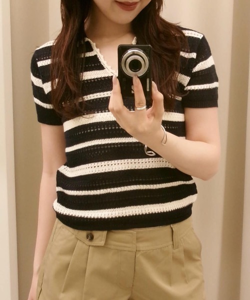 MOUSSY(マウジー)の「CROCHET LIKE POLO トップス(ポロシャツ・レディース・ブラック/ブルー系その他3・FREE)」の15枚目の写真