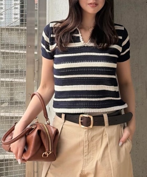 MOUSSY(マウジー)の「CROCHET LIKE POLO トップス(ポロシャツ・レディース・ブラック/ブルー系その他3・FREE)」の17枚目の写真