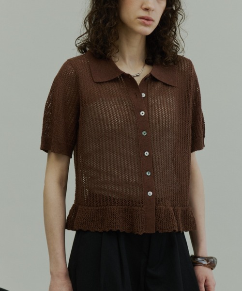 Plumel(プルメル)の「Open-Knit Cropped Knit Cardigan / 透かし編みハーフニットカーディガン(カーディガン/ボレロ・レディース・ブラウン/チャコールグレー/アイボリー・MEDIUM)」の20枚目の写真