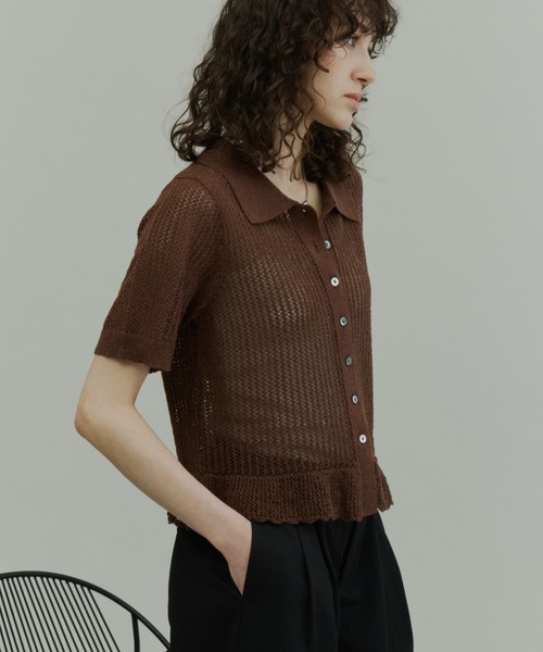 Plumel(プルメル)の「Open-Knit Cropped Knit Cardigan / 透かし編みハーフニットカーディガン(カーディガン/ボレロ・レディース・ブラウン/チャコールグレー/アイボリー・MEDIUM)」の22枚目の写真