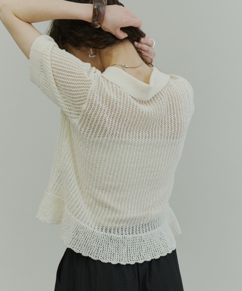 Plumel(プルメル)の「Open-Knit Cropped Knit Cardigan / 透かし編みハーフニットカーディガン(カーディガン/ボレロ・レディース・ブラウン/チャコールグレー/アイボリー・MEDIUM)」の14枚目の写真