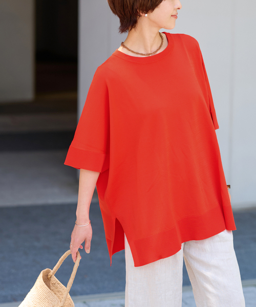 JOURNAL STANDARD relume(ジャーナルスタンダード レリューム)の「《追加8》接触冷感/ウォッシャブルクールポンチョプルオーバー(ニット/セーター・レディース・ブラウン/ブラック/ライトグレー/レッド・FREE)」の4枚目の写真