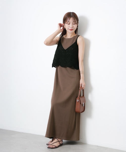 Riberry(リベリー)の「マットポンチアメスリワンピース(ワンピース・レディース・ブラック/ベージュ/ブラウン/ホワイト系・FREE)」の3枚目の写真