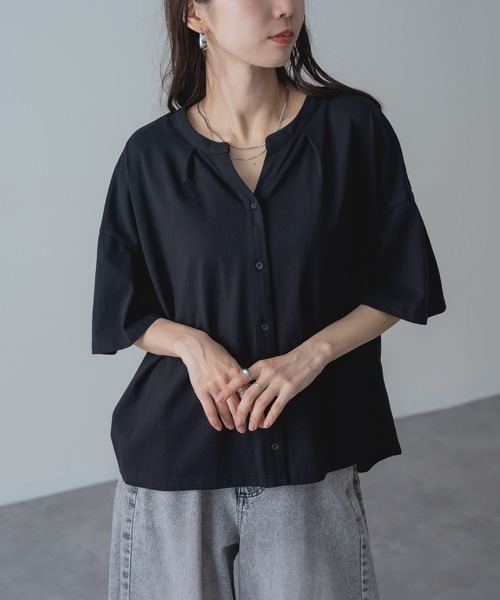 ANNA LUNA（アンナルナ）の「【ANNA LUNA】ふんわり袖 で涼しく華やぐ 袖フレア 5分袖 スキッパートップス（Tシャツ/カットソー・レディース・オフホワイト/ネイビー/ブラック・MEDIUM）」の7枚目の写真