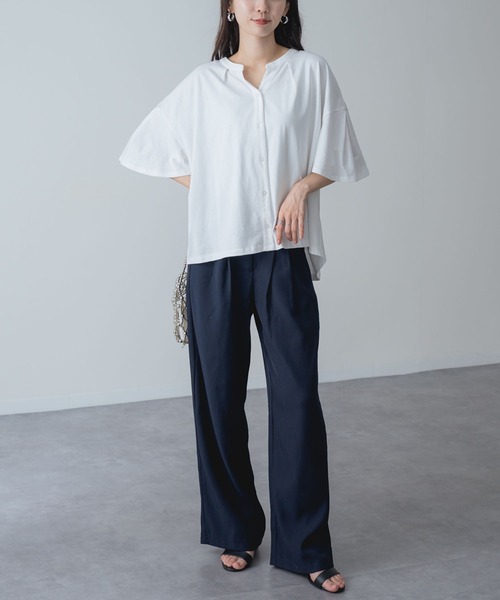 ANNA LUNA（アンナルナ）の「【ANNA LUNA】ふんわり袖 で涼しく華やぐ 袖フレア 5分袖 スキッパートップス（Tシャツ/カットソー・レディース・オフホワイト/ネイビー/ブラック・MEDIUM）」の15枚目の写真