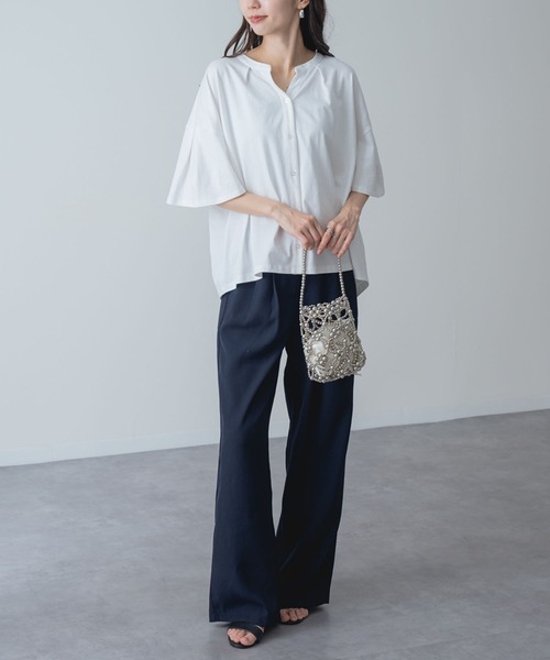 ANNA LUNA（アンナルナ）の「【ANNA LUNA】ふんわり袖 で涼しく華やぐ 袖フレア 5分袖 スキッパートップス（Tシャツ/カットソー・レディース・オフホワイト/ネイビー/ブラック・MEDIUM）」の5枚目の写真