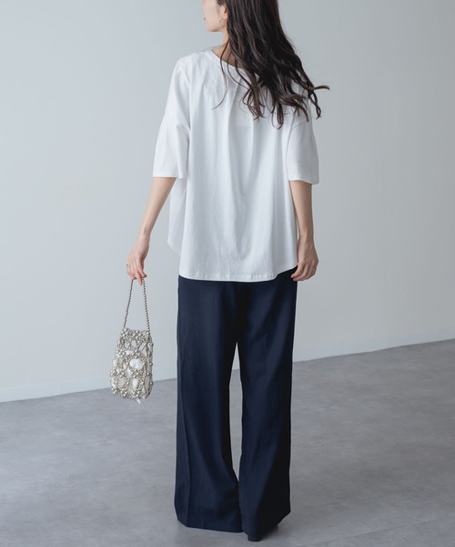 ANNA LUNA（アンナルナ）の「【ANNA LUNA】ふんわり袖 で涼しく華やぐ 袖フレア 5分袖 スキッパートップス（Tシャツ/カットソー・レディース・オフホワイト/ネイビー/ブラック・MEDIUM）」の16枚目の写真