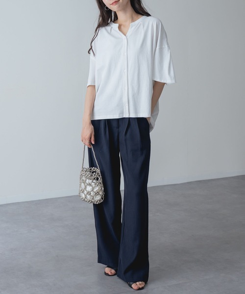 ANNA LUNA（アンナルナ）の「【ANNA LUNA】ふんわり袖 で涼しく華やぐ 袖フレア 5分袖 スキッパートップス（Tシャツ/カットソー・レディース・オフホワイト/ネイビー/ブラック・MEDIUM）」の14枚目の写真