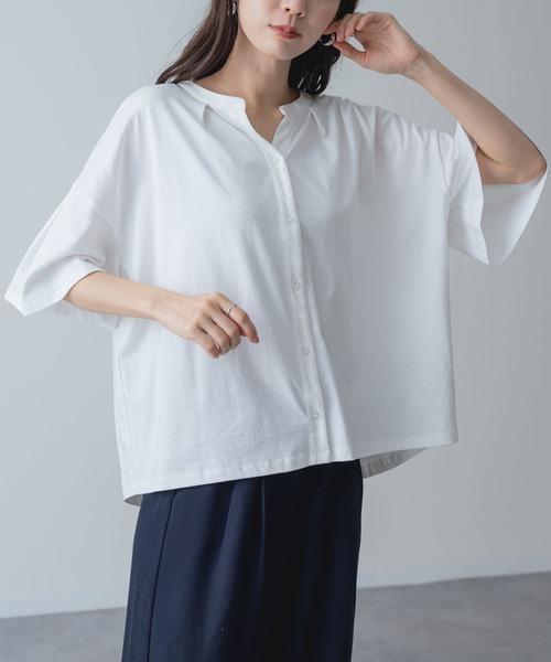ANNA LUNA（アンナルナ）の「【ANNA LUNA】ふんわり袖 で涼しく華やぐ 袖フレア 5分袖 スキッパートップス（Tシャツ/カットソー・レディース・オフホワイト/ネイビー/ブラック・MEDIUM）」の17枚目の写真