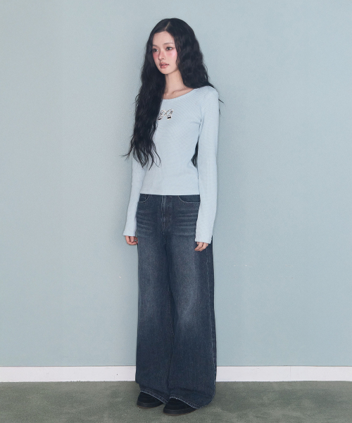 MIRECO（ミレコ）の「STITCH LINE WIDE DENIM PT DARK NAVY（デニムパンツ・レディース・その他・1/2/3）」の3枚目の写真