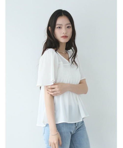 fifth(フィフス)の「【shieセレクト】シアーシャーリングVネックブラウス(シャツ/ブラウス・レディース・ホワイト/ブラック・M)」の5枚目の写真